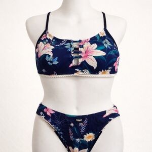 Cupshe Navy/flowered Bikini Set